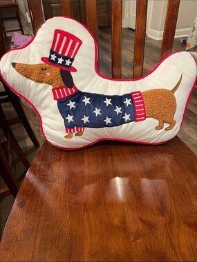 Patriotic Dachshund Accent Pillow - Red, White & Blue